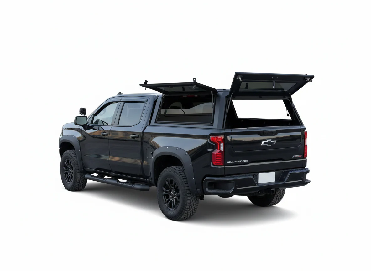 LEER camper shell on Silverado camping